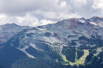 Bird view of the Whistler mountain in the morning from the top.