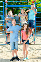 Fototapeta na wymiar Five kids posing at the playground together