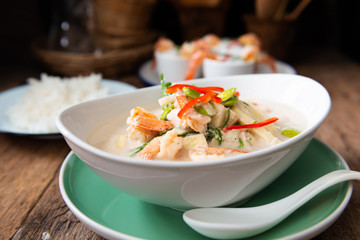 Bolied Coconut Milk Soup , Prawn ,  Bamboo shoot , Bitter bean And Senegalia pennata .
