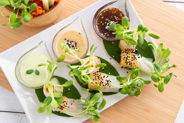 Rice paper salad rolls with carrot,sunflower sprout, corn and crab stick
