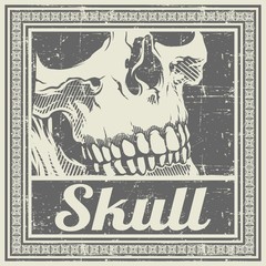 skull retro,vintage,detail hand drawing vector,isolated,easy to edit