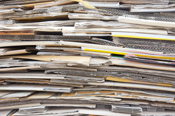 Stacked paper crates for recycling close up  texture background