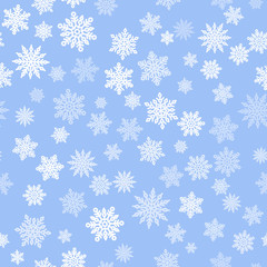 Vintage snowflakes seamless pattern layout. Small white snowflakes on light blue background. Template for christmas gifts wrapping paper. Winter season wallpaper vector illustration.