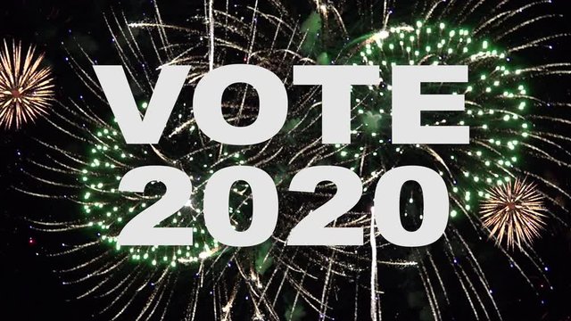 Patriotic message with fireworks to vote in the 2020 USA election