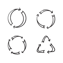 Recycle icon symbol vector with handdrawn cartoon style