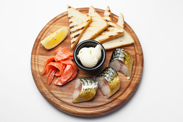 Fototapeta na wymiar assorted fish slices on white background