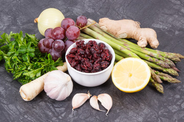 Healthy eating containing vitamins and minerals. Food for kidney health concept