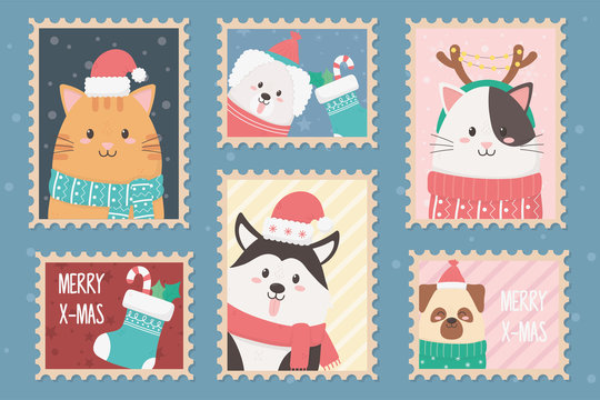 collection celebration happy christmas stamps
