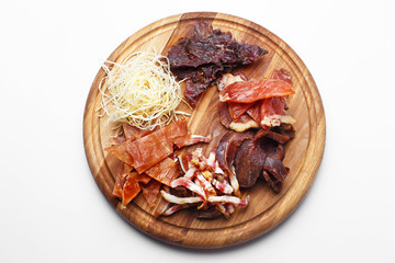 assorted meat on white background
