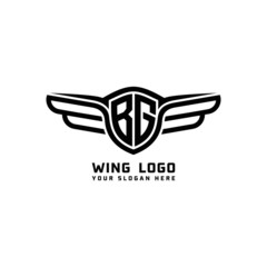 BG initial logo wings, abstract letters in the middle of black