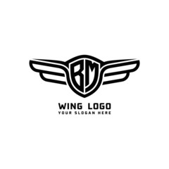 BM initial logo wings, abstract letters in the middle of black