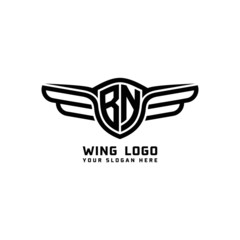 BN initial logo wings, abstract letters in the middle of black