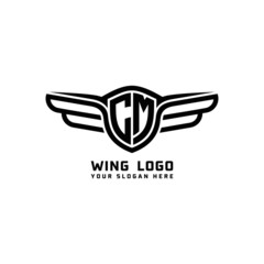 CM initial logo wings, abstract letters in the middle of black