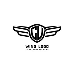 CU, CV initial logo wings, abstract letters in the middle of black
