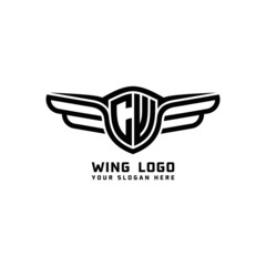 CW initial logo wings, abstract letters in the middle of black