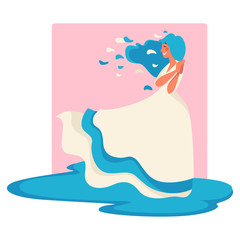 Woman in dress, wind and water, goddess and nature,isolated icon