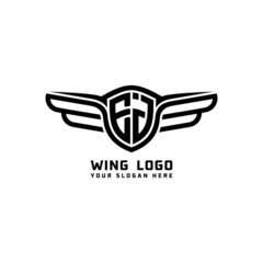 EJ initial logo wings, abstract letters in the middle of black