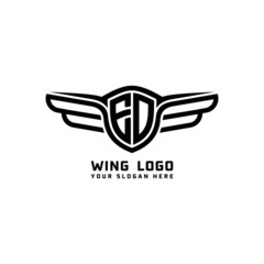 ED initial logo wings, abstract letters in the middle of black