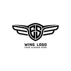 ES initial logo wings, abstract letters in the middle of black