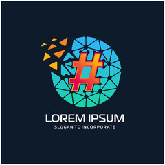 hashtag in circle with network concept. circuit concept. technology digital logo template - vector