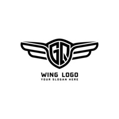 GQ initial logo wings, abstract letters in the middle of black