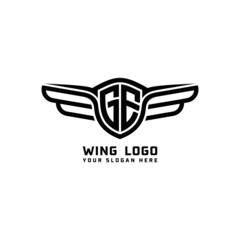 GE initial logo wings, abstract letters in the middle of black