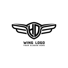 HO initial logo wings, abstract letters in the middle of black