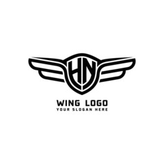 HN initial logo wings, abstract letters in the middle of black
