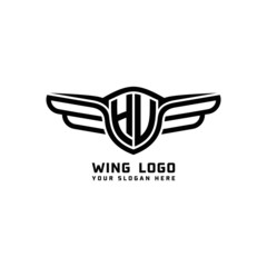 HV, HU initial logo wings, abstract letters in the middle of black