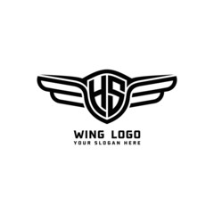 HS initial logo wings, abstract letters in the middle of black