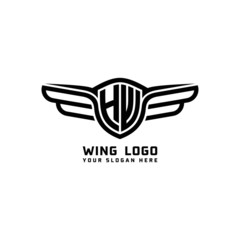 HW initial logo wings, abstract letters in the middle of black