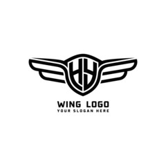 HY initial logo wings, abstract letters in the middle of black
