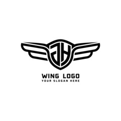 JH initial logo wings, abstract letters in the middle of black