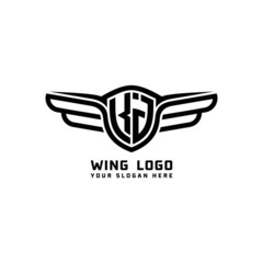 KJ initial logo wings, abstract letters in the middle of black