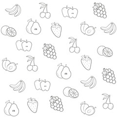 Multiple fruits on a white background. Vector illustration.