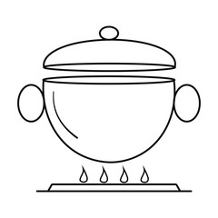 Cooking pot vector illustration in black and white.