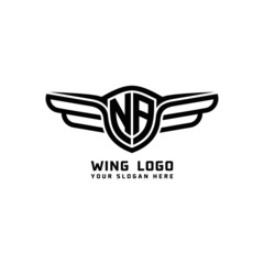 NA initial logo wings, abstract letters in the middle of black