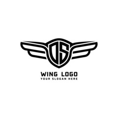 Obraz premium OS initial logo wings, abstract letters in the middle of black