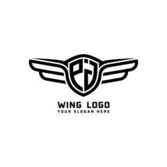 PJ initial logo wings, abstract letters in the middle of black