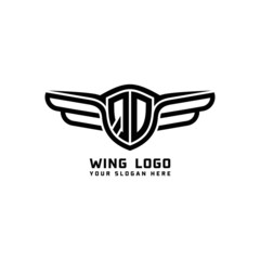 QO initial logo wings, abstract letters in the middle of black