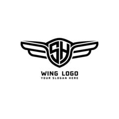 SH initial logo wings, abstract letters in the middle of black