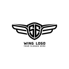 SE initial logo wings, abstract letters in the middle of black