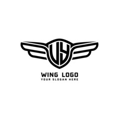UY initial logo wings, abstract letters in the middle of black