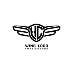 Obraz premium XC initial logo wings, abstract letters in the middle of black