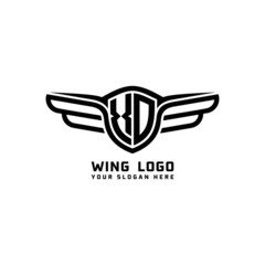 XO initial logo wings, abstract letters in the middle of black