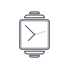 Outline smart watch icon with hour minute and second arrows. Electronic clock screen modern hand gadget device. Vector time symbol