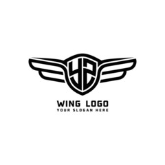 YZ initial logo wings, abstract letters in the middle of black