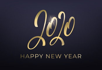 2020 New Year. Shiny gold lettering calligraphy 2020 banner