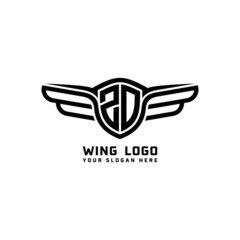 ZD initial logo wings, abstract letters in the middle of black