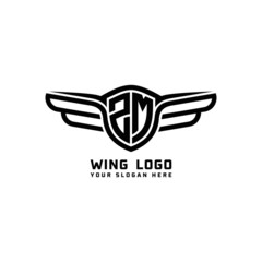 ZM initial logo wings, abstract letters in the middle of black